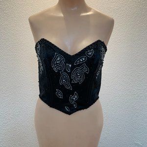 Vintage Ora Feder black silk beaded bodice size M excellent condition